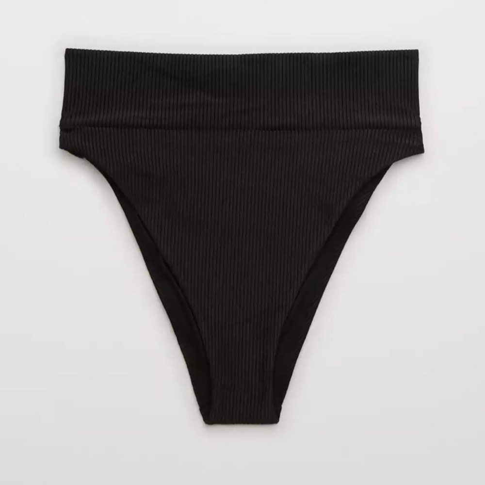 Aerie Ribbed Shine High Cut Cheeky Bikini Bottom